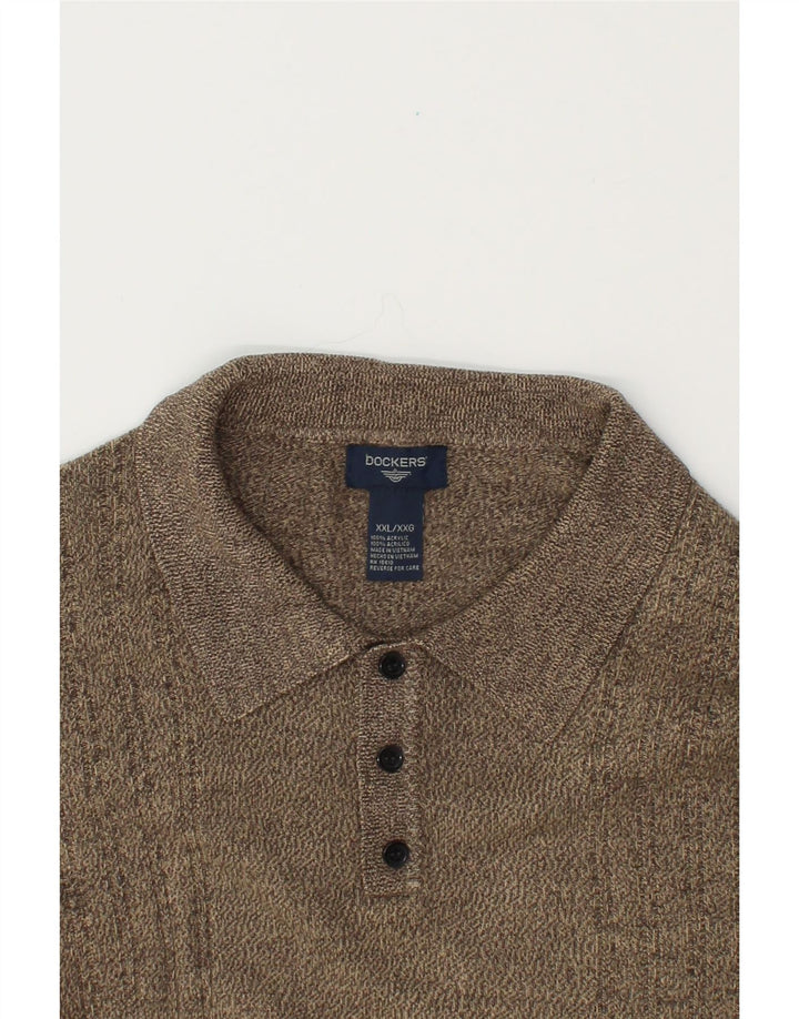 DOCKERS Mens Polo Neck Jumper Sweater 2XL Beige Acrylic Vintage Dockers and Second-Hand Dockers from Messina Hembry 