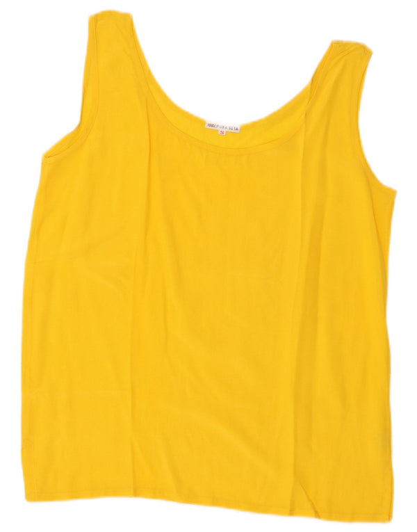 Blusa feminina vintage sem mangas Top UK 10 seda amarela pequena