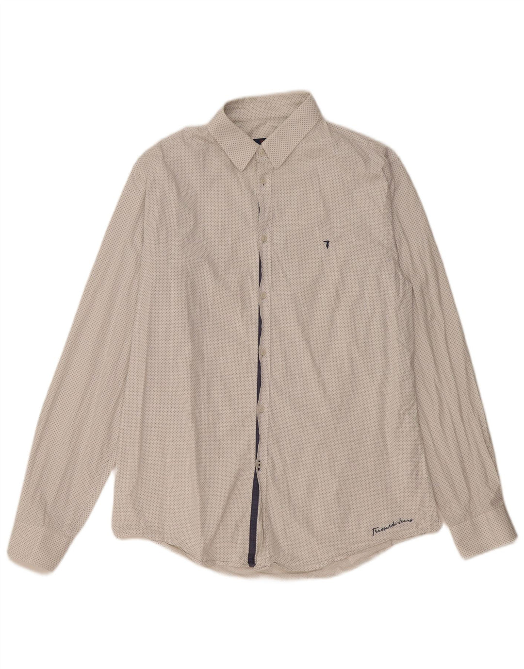 Trussardi Jeans Masculino Padrão Abstrato Slim Fit Camisa Médio Algodão Branco