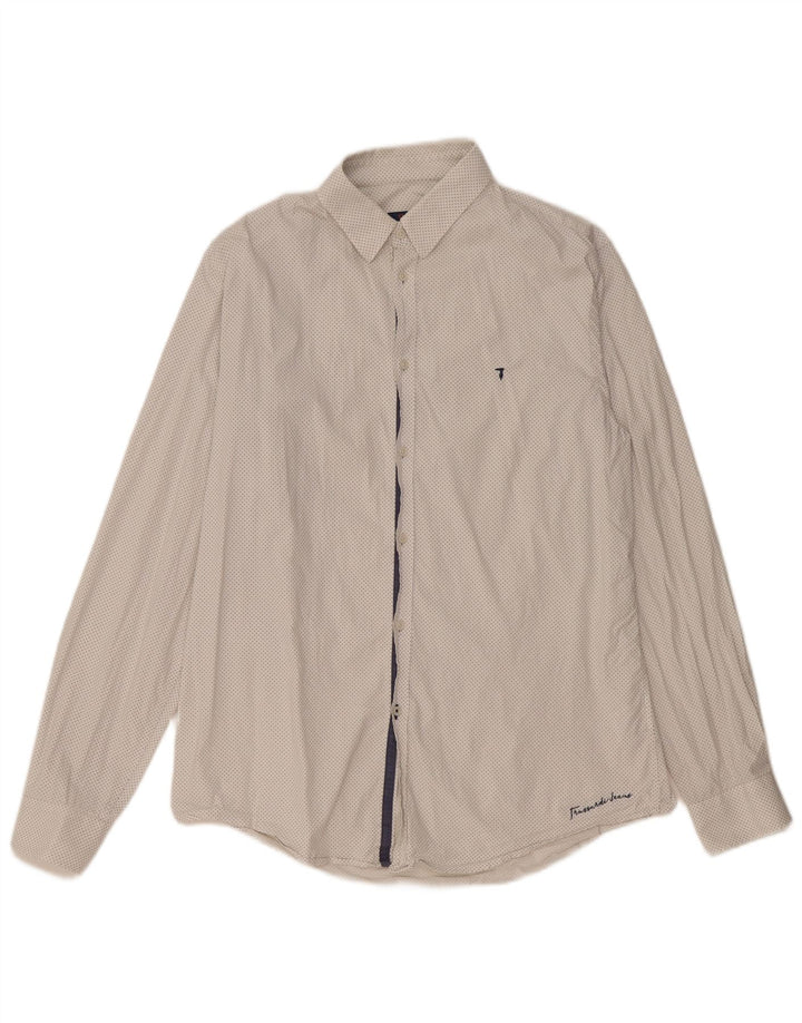 Trussardi Jeans Masculino Padrão Abstrato Slim Fit Camisa Médio Algodão Branco