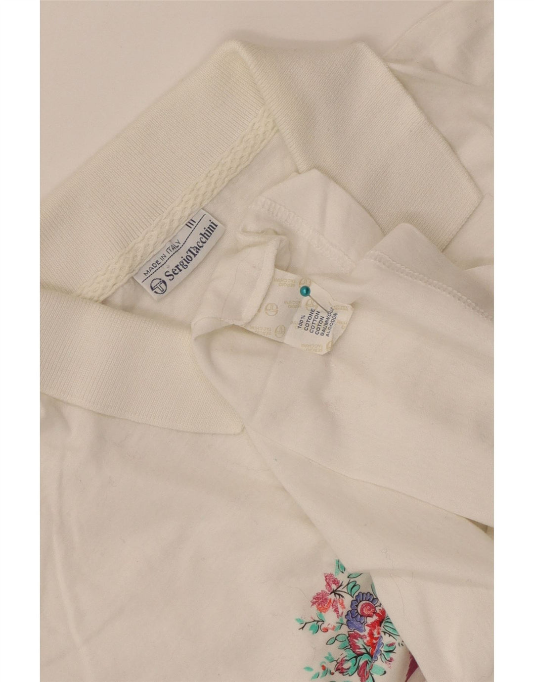 Camisa polo feminina Sergio Tacchini IT 44 algodão listrado branco médio