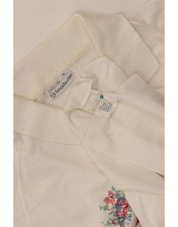 Camisa polo feminina Sergio Tacchini IT 44 algodão listrado branco médio