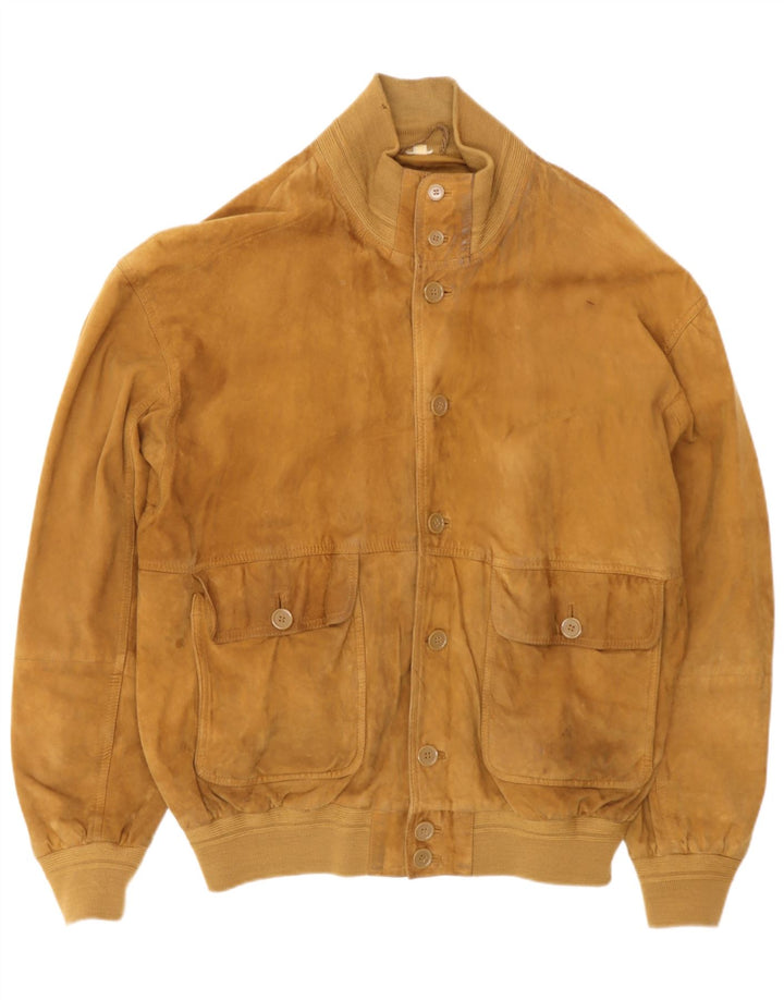 Jaqueta bomber masculina de camurça Conbipel Reino Unido 42 XL couro marrom