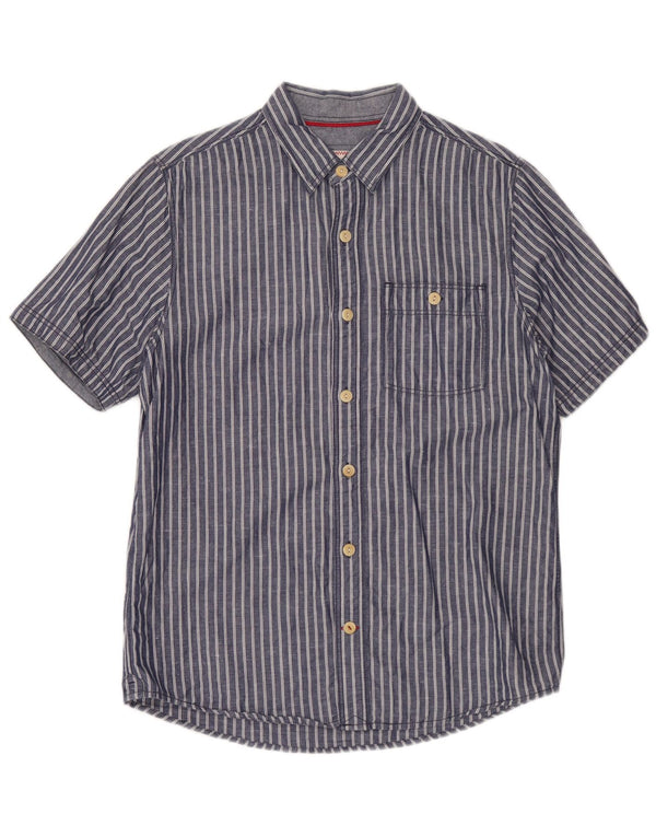 Camisa de manga curta masculina Fat Face algodão listrado azul pequeno