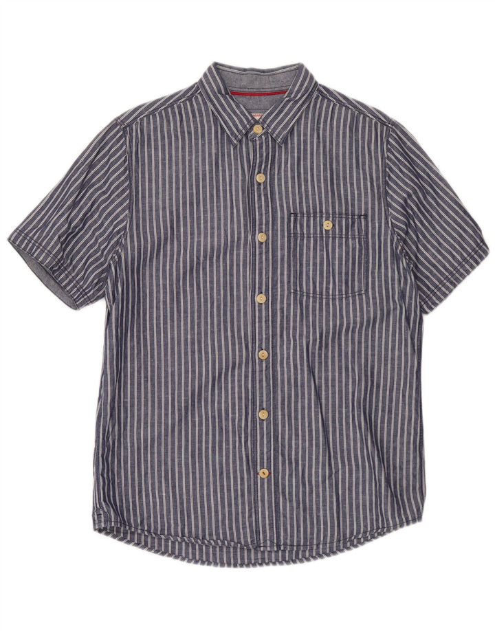 Camisa de manga curta masculina Fat Face algodão listrado azul pequeno