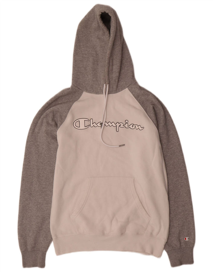 Jumper masculino com capuz gráfico Champion médio branco algodão colorblock