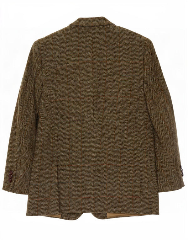 Jaqueta blazer curta masculina Harris Tweed EU 48 médio cáqui espinha de peixe