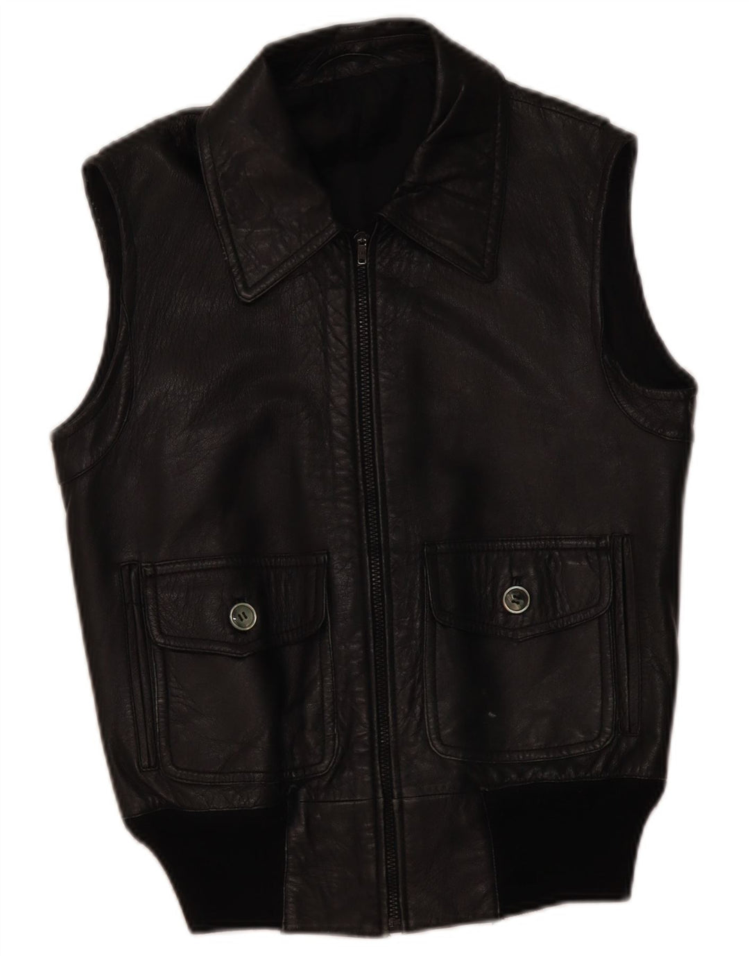 Colete de couro masculino vintage UK 36 pequeno couro preto