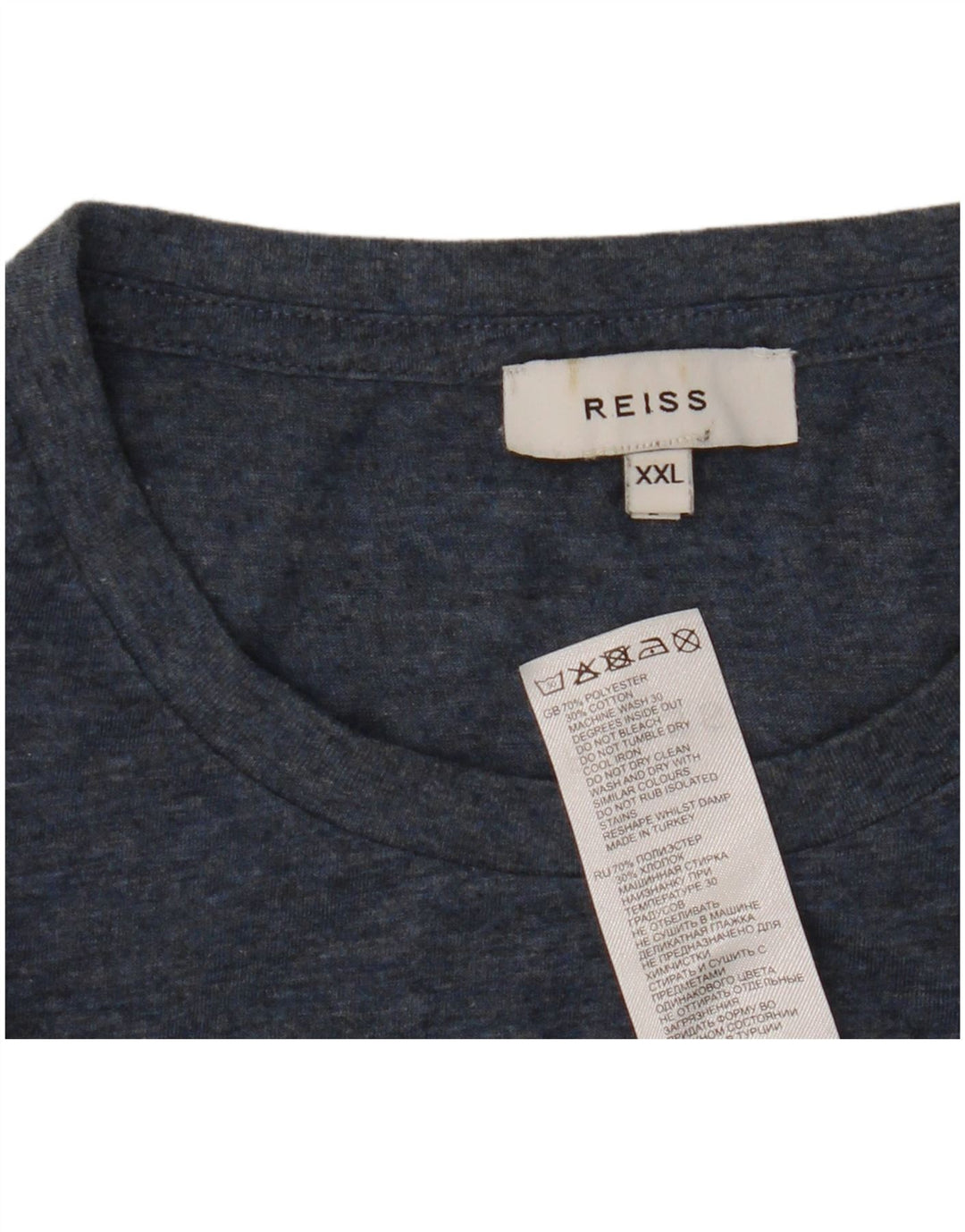 Camiseta masculina Reiss Top 2XL Poliéster manchado azul marinho