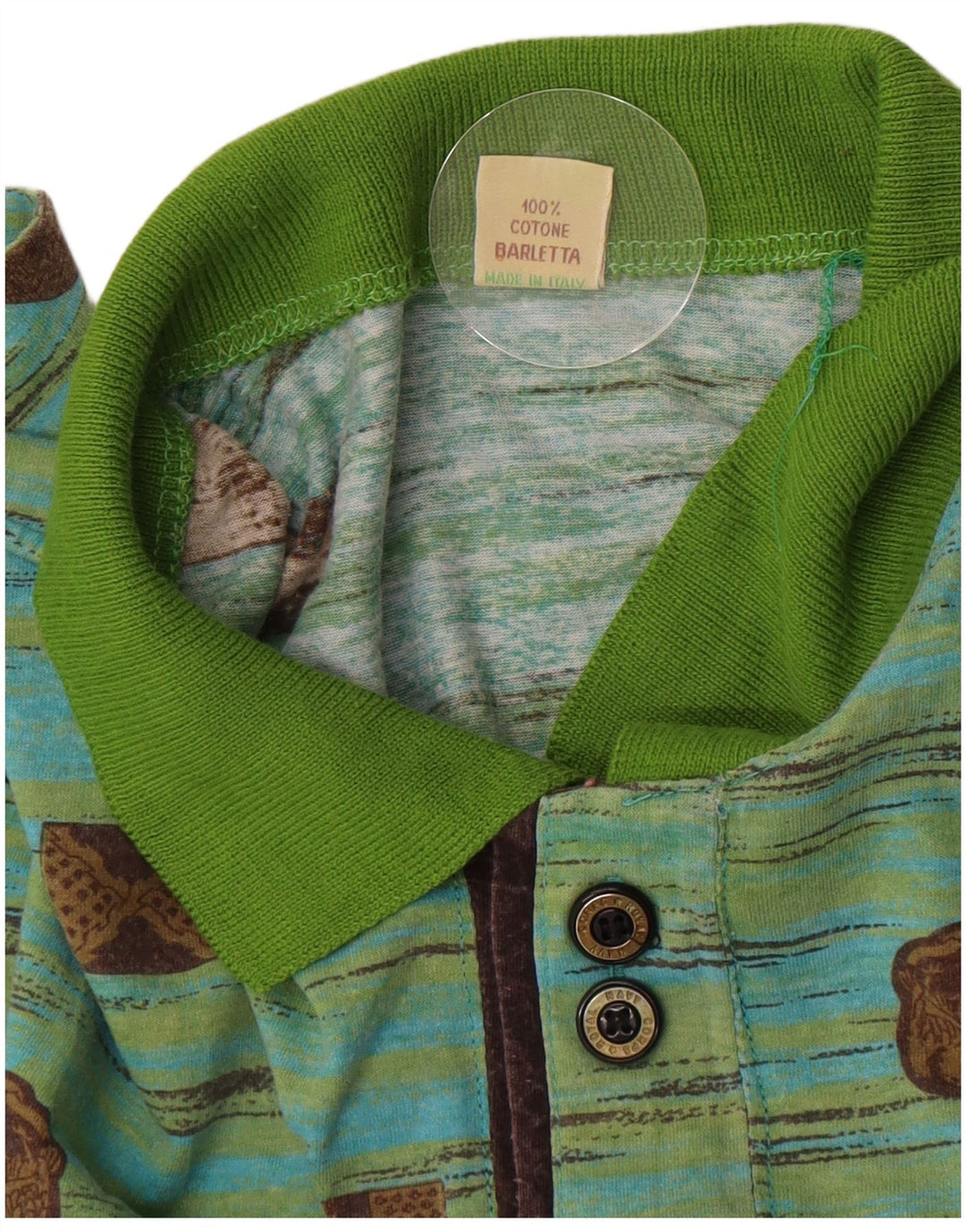 Camisa polo masculina vintage IT 48 algodão geométrico verde médio