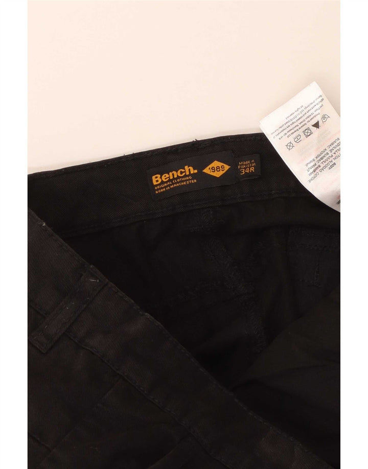 Bench Mens Slim Cargo Calças W34 L33 Algodão Preto
