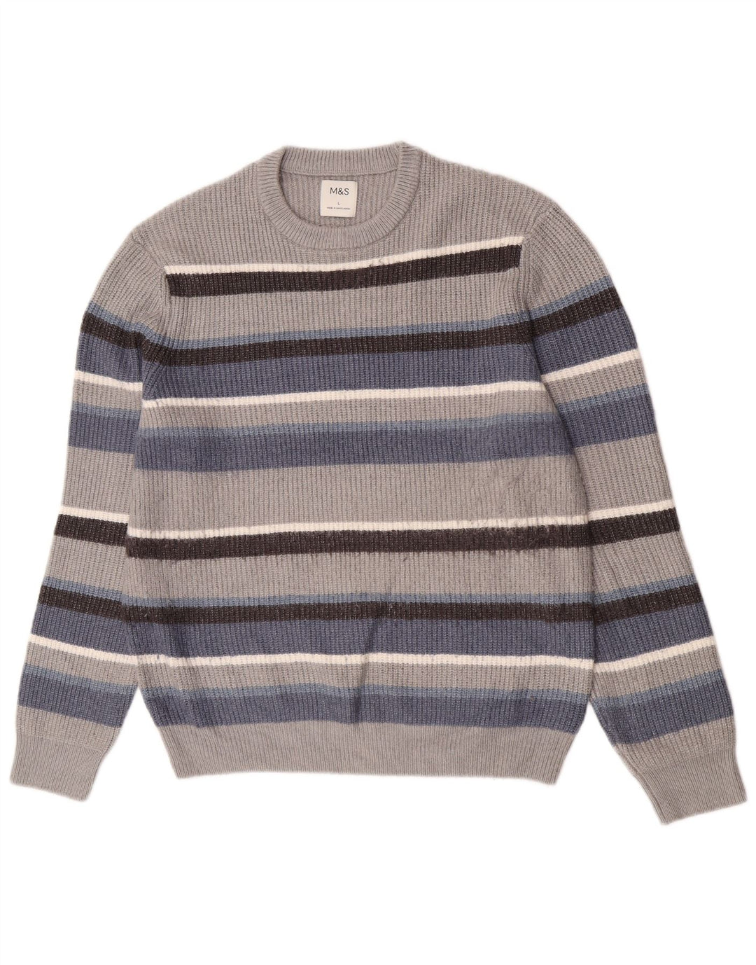 Suéter masculino Marks & Spencer com gola redonda, grande listrado multicolorido
