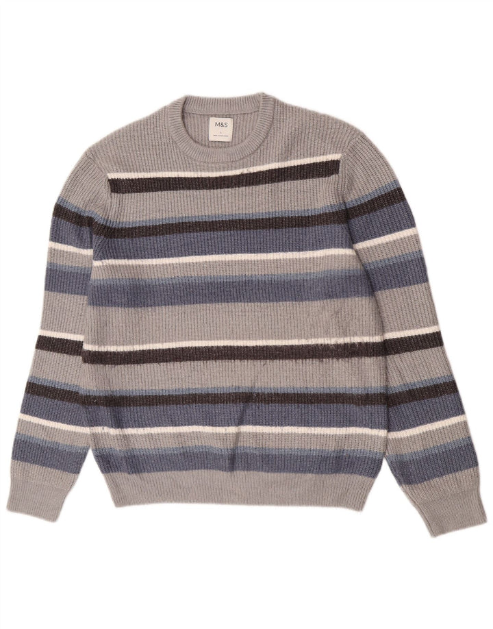 Suéter masculino Marks & Spencer com gola redonda, grande listrado multicolorido