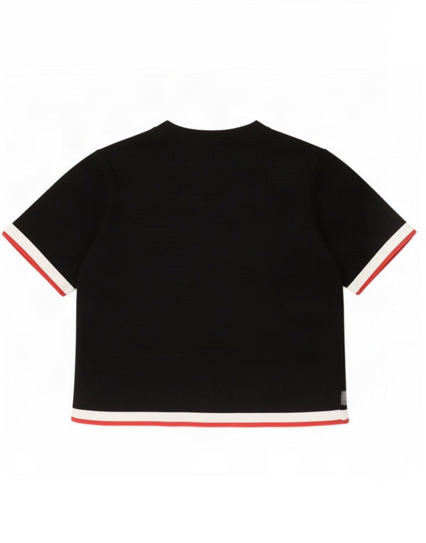 Zara Camiseta Feminina Crop Top UK 10 Pequena Viscose Colorblock Preta