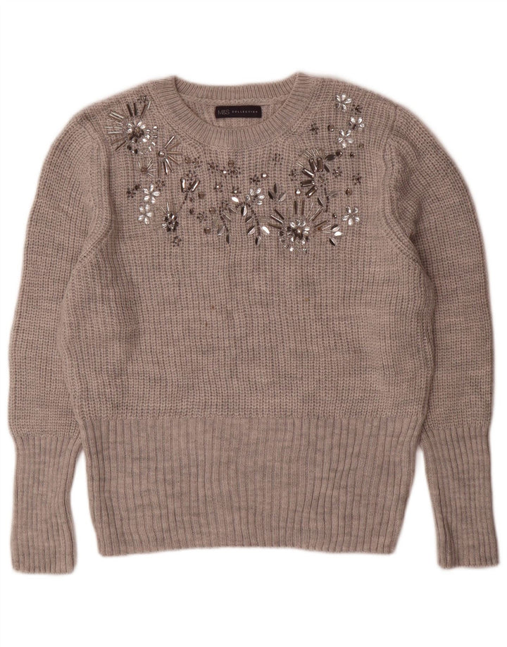 Suéter feminino Marks & Spencer com gola redonda Reino Unido 14 cinza médio acrílico