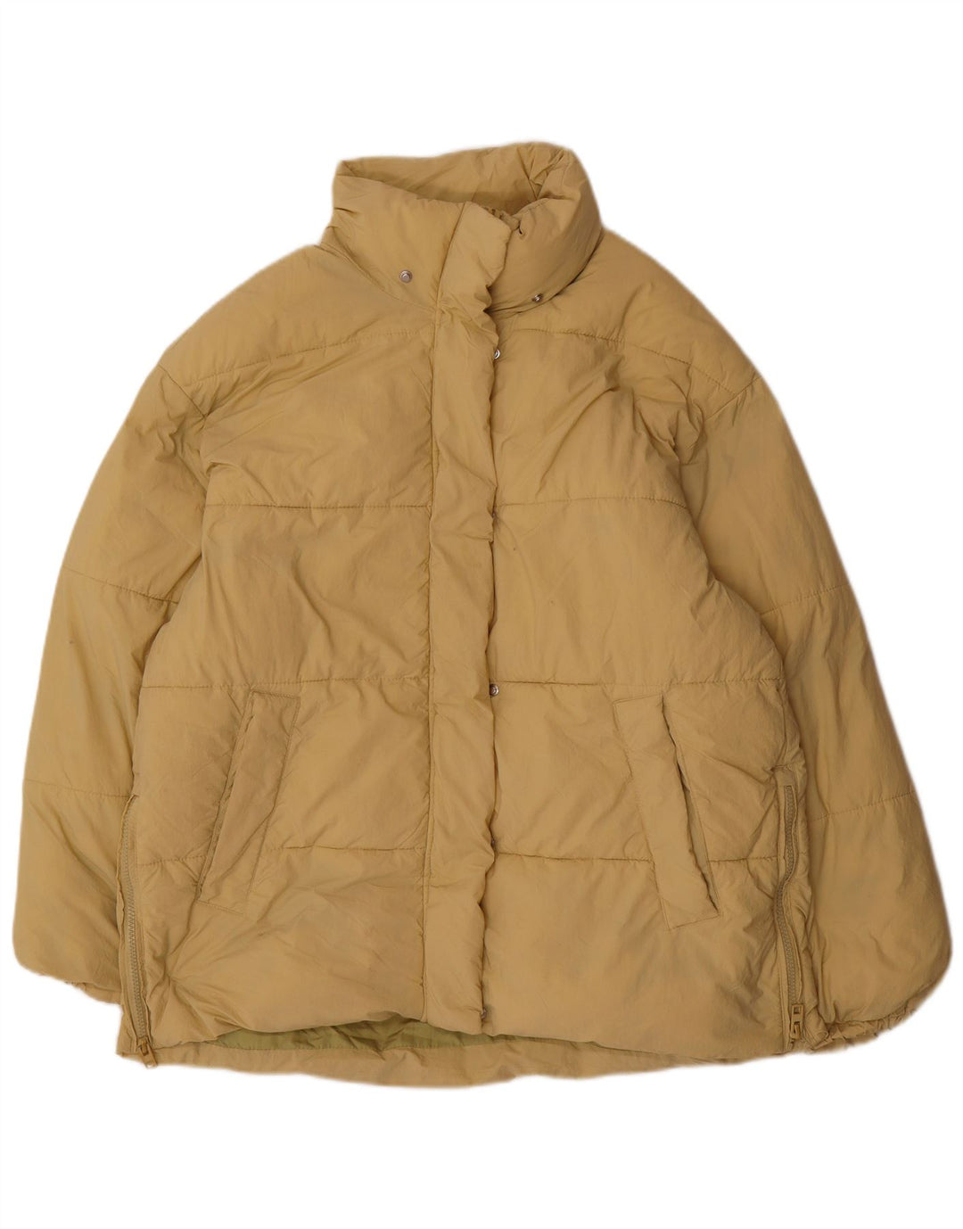 Jaqueta acolchoada superdimensionada feminina ZARA UK 14 poliéster bege médio