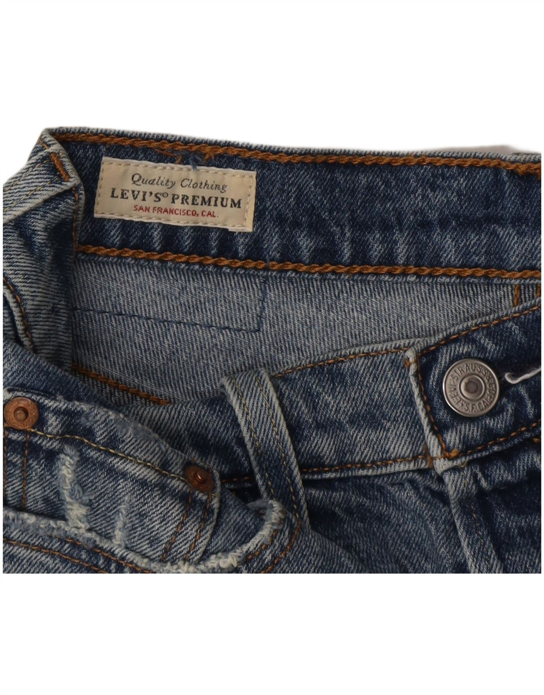 Shorts jeans feminino Levi's 501 desgastado W26 pequeno azul