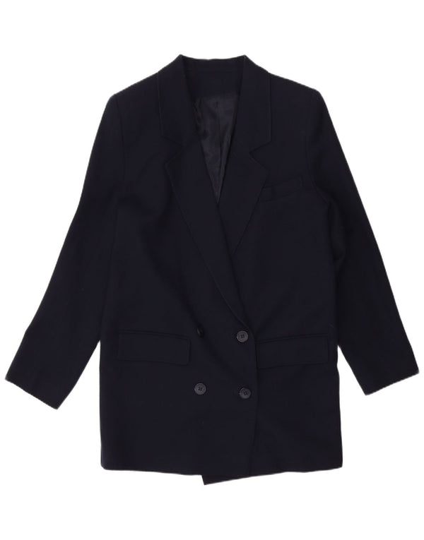 Jaqueta blazer feminina vintage com peito duplo Reino Unido 10 pequena azul marinho