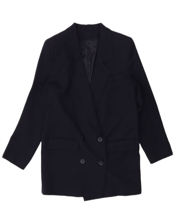 Jaqueta blazer feminina vintage com peito duplo Reino Unido 10 pequena azul marinho