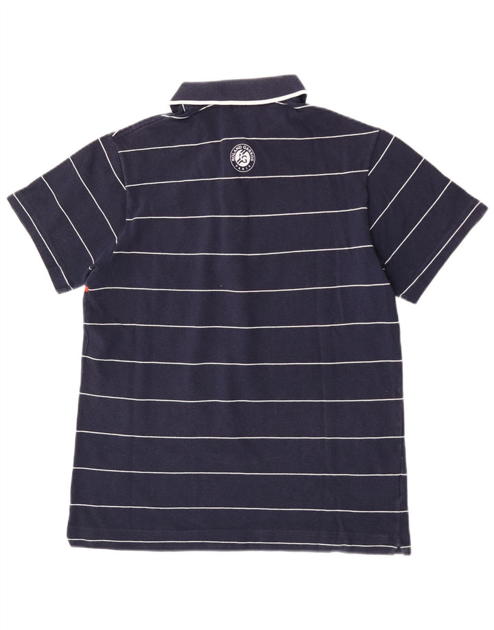 Camisa polo masculina Lacoste tamanho 3 pequeno algodão listrado azul marinho