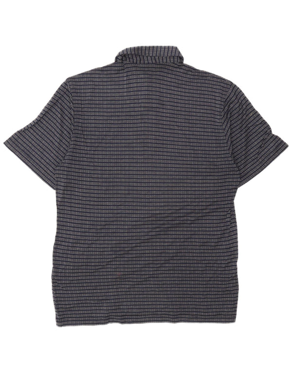 Camisa polo masculina vintage IT 48 algodão listrado azul marinho médio
