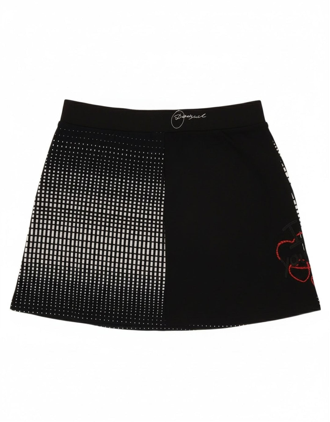 Minissaia feminina Desigual gráfica grande W32 preta geométrica