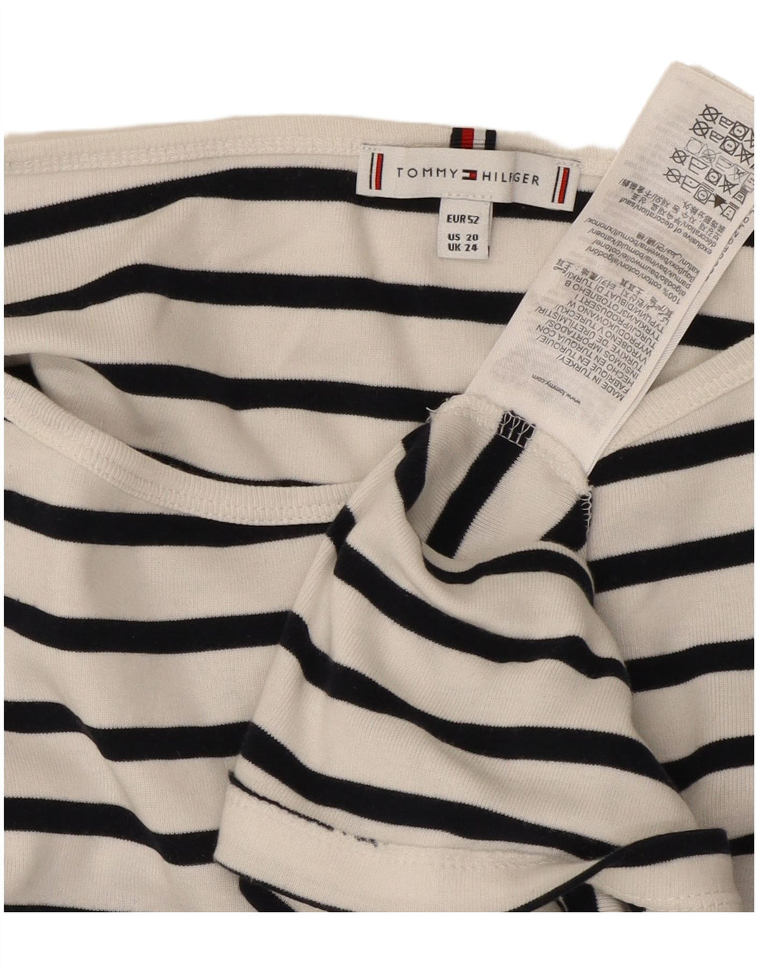 Top feminino TOMMY HILFIGER manga 3/4 UK 24 4XL algodão listrado branco