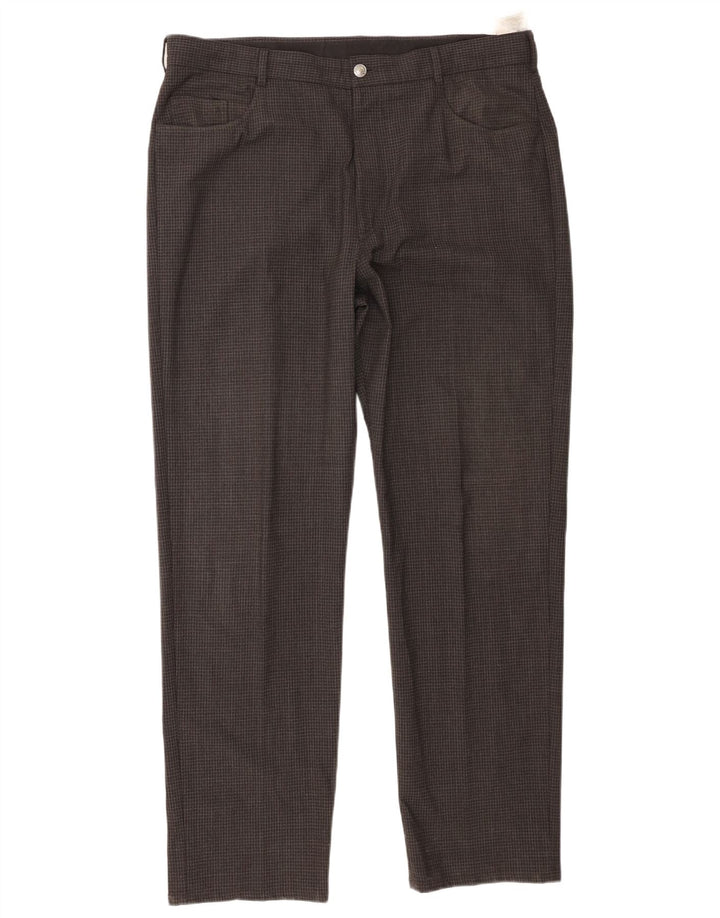 Calça masculina reta casual Marks & Spencer W38 L31 poliéster xadrez cinza