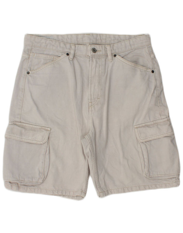 Zara Mens Cargo Shorts EU 44 Grande W34 Algodão Branco