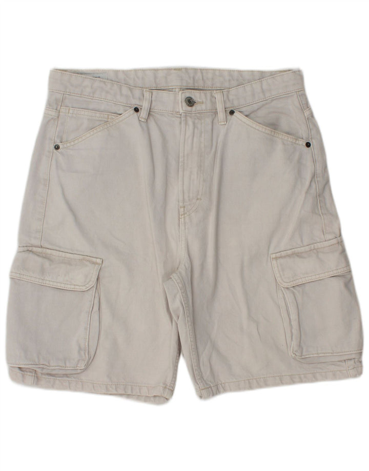 Zara Mens Cargo Shorts EU 44 Grande W34 Algodão Branco