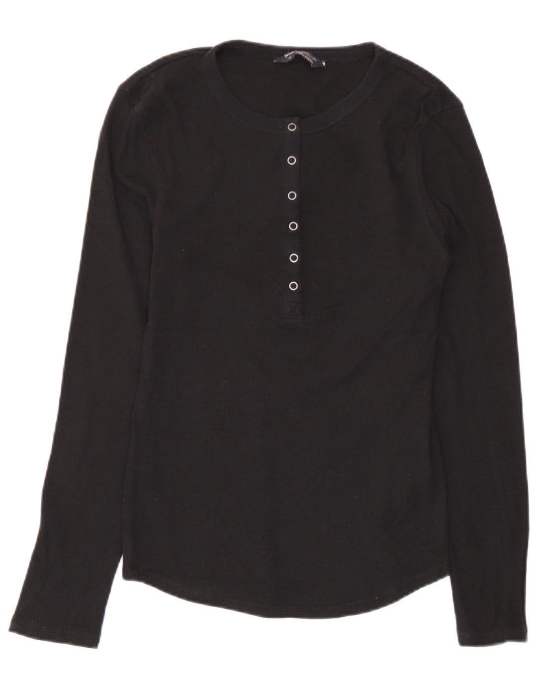 Top feminino Marks & Spencer manga comprida Reino Unido 10 pequeno algodão preto
