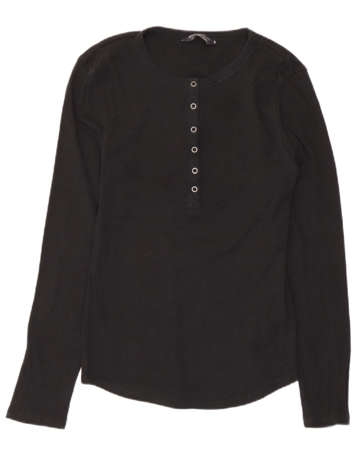 Top feminino Marks & Spencer manga comprida Reino Unido 10 pequeno algodão preto