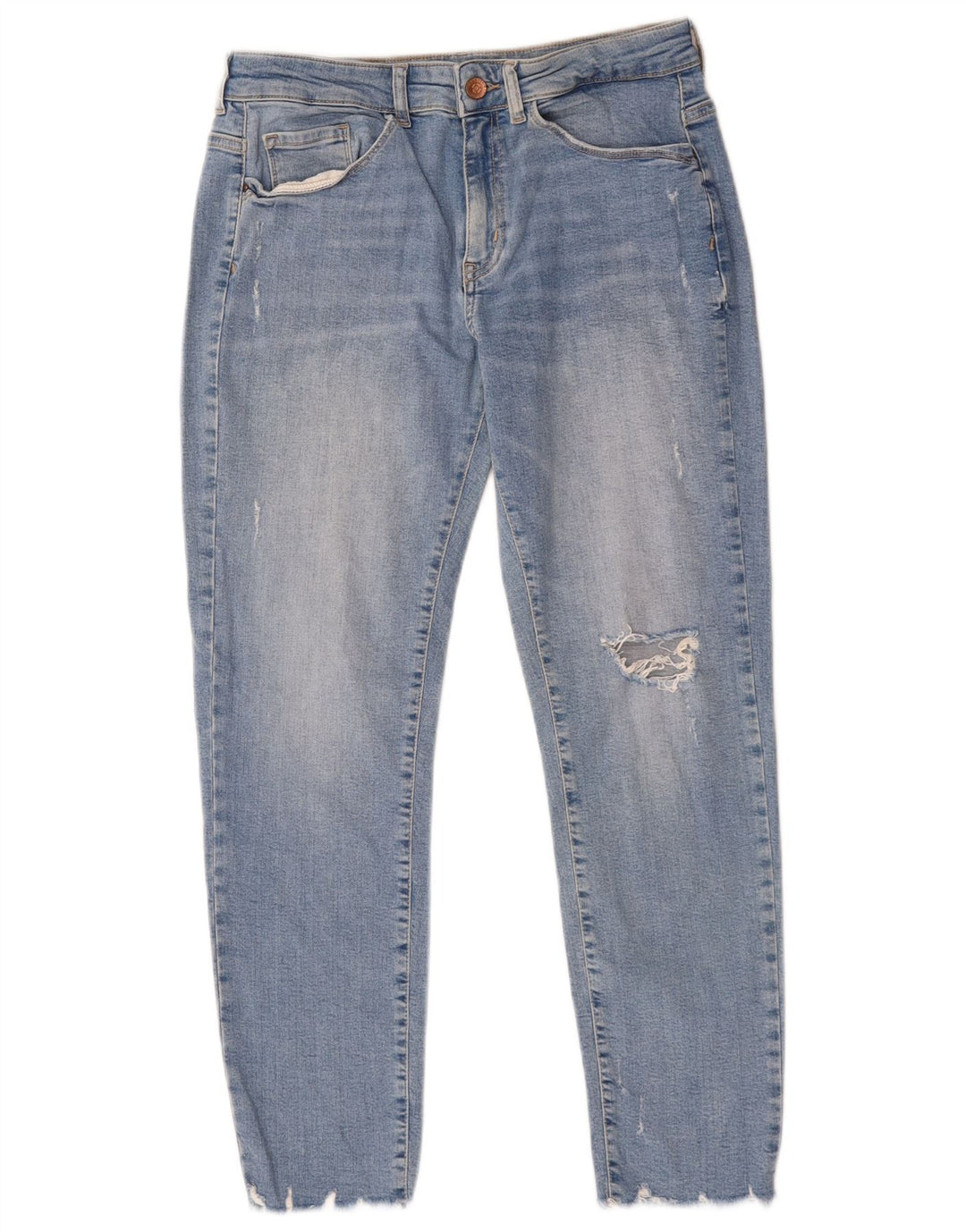 Zara Jeans feminino cortado desgastado UE 40 médio W30 L25 algodão azul
