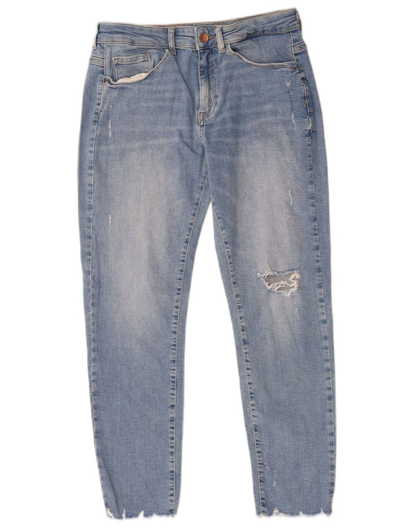 Zara Jeans feminino cortado desgastado UE 40 médio W30 L25 algodão azul