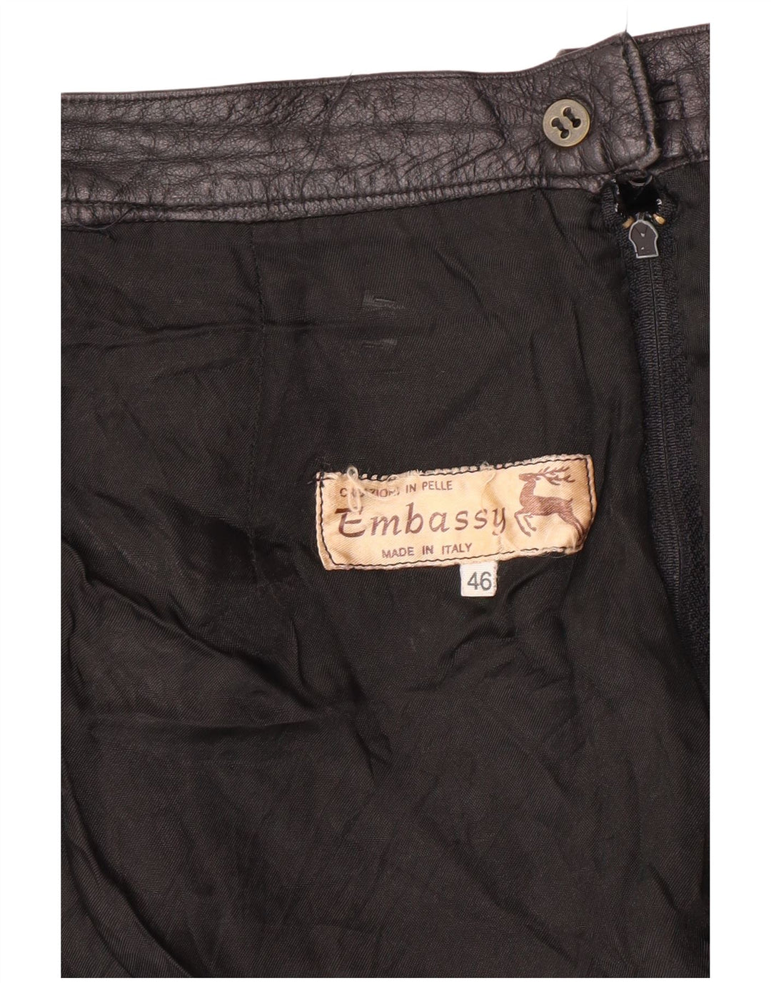 Saia feminina de couro de cintura alta EMBASSY IT 46 grande W26 couro preto