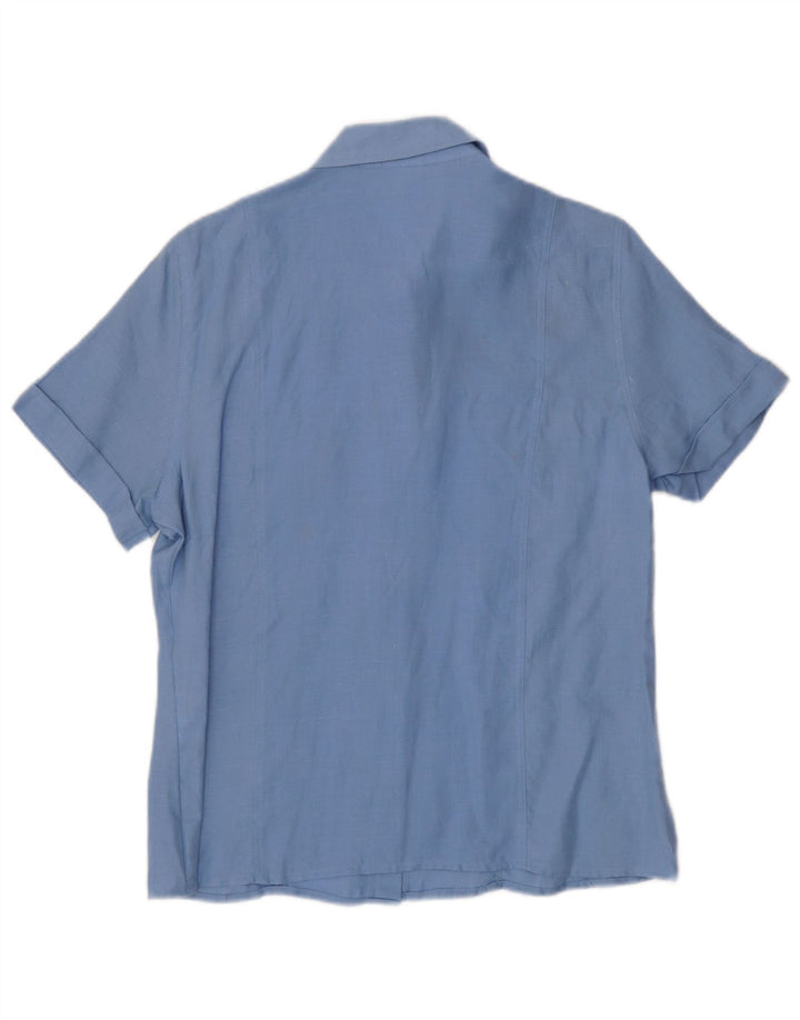 Camisa feminina de manga curta Yessica EU 42 grande linho azul