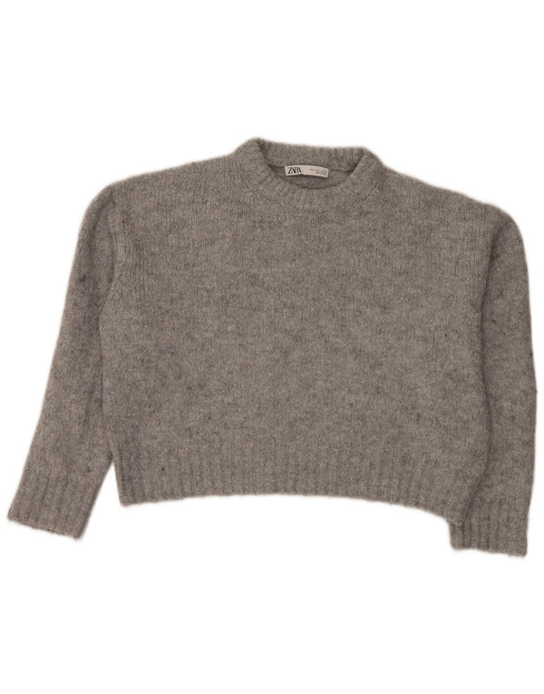 Suéter feminino Zara com gola redonda e gola redonda, Reino Unido 10 pequeno cinza manchado