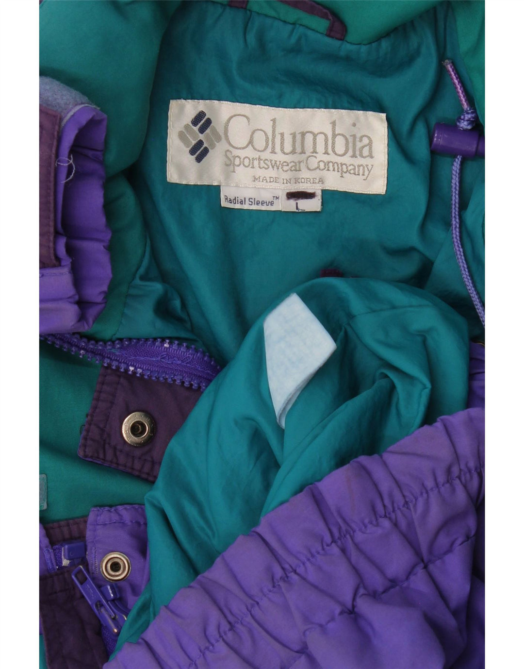 Jaqueta corta-vento feminina Columbia de grandes dimensões Reino Unido 16 grande bloco colorido roxo