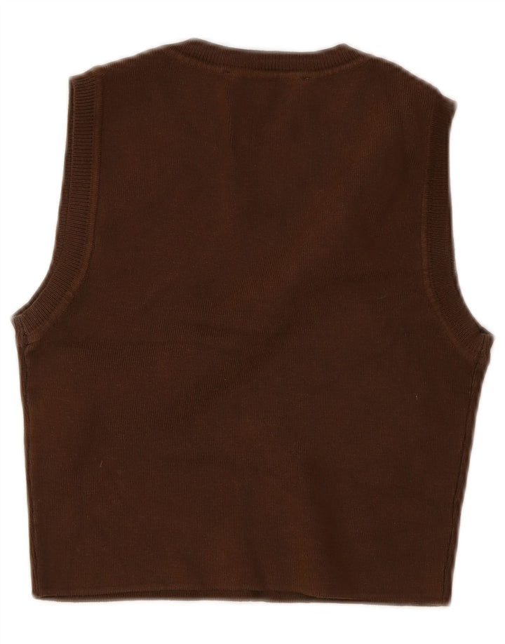 Zara Top curto sem mangas feminino UK 12 viscose marrom médio