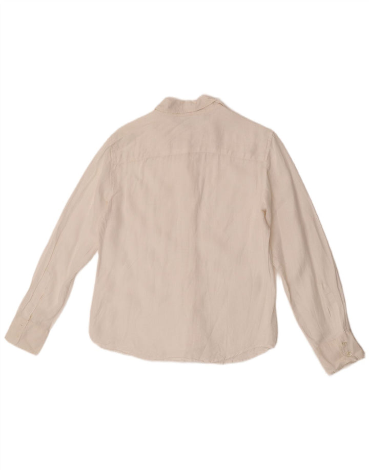 Camisa feminina Max Mara UK 10 pequena linho branco