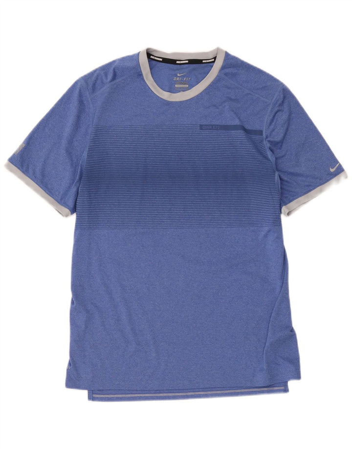 Nike Mens Dri Fit Camiseta Top Médio Azul Listrado Poliéster