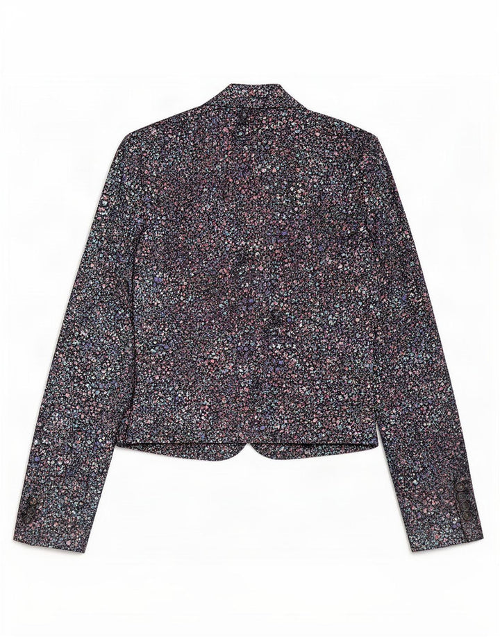 Jaqueta Bolero feminina Monsoon Reino Unido 12 algodão floral preto médio