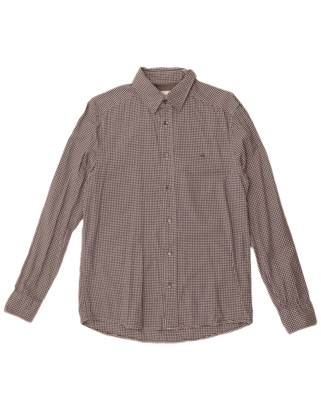 Camisa masculina Calvin Klein pequena cinza algodão guingão