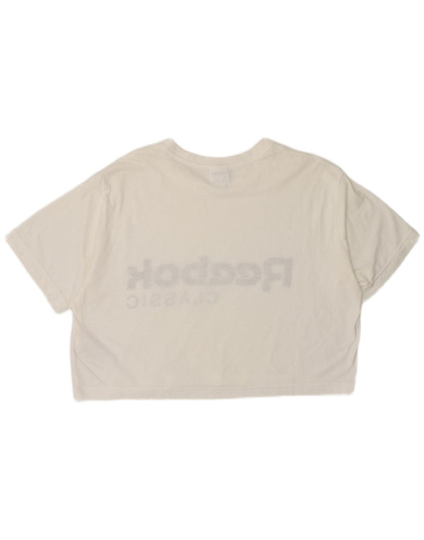 Camiseta feminina Reebok Classic Crop Graphic Top UK 8/10 Pequena Branca