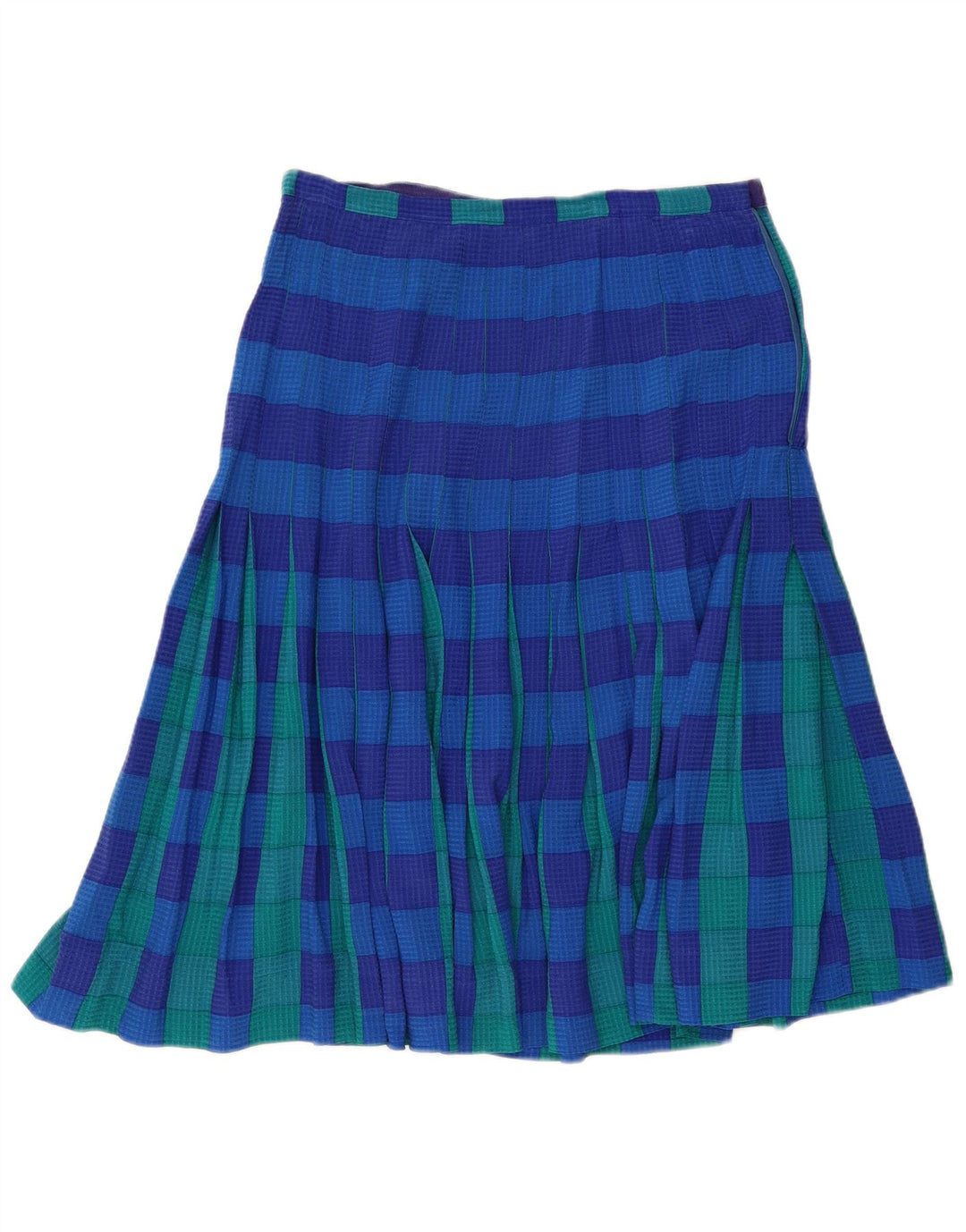 Saia plissada feminina vintage W32 grande xadrez azul
