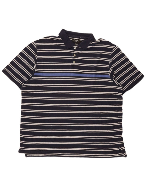Camisa polo masculina Eddie Bauer 2XL algodão listrado azul marinho