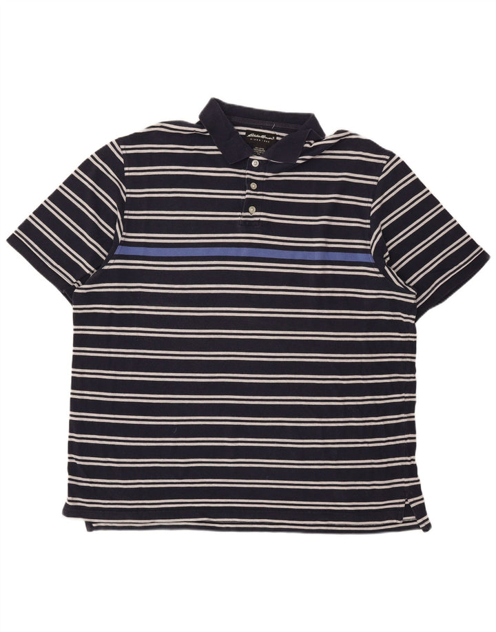 Camisa polo masculina Eddie Bauer 2XL algodão listrado azul marinho