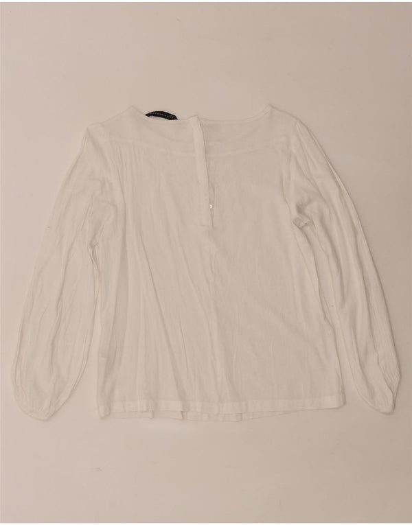 Zara blusa feminina manga comprida top UK 6 XS viscose branca