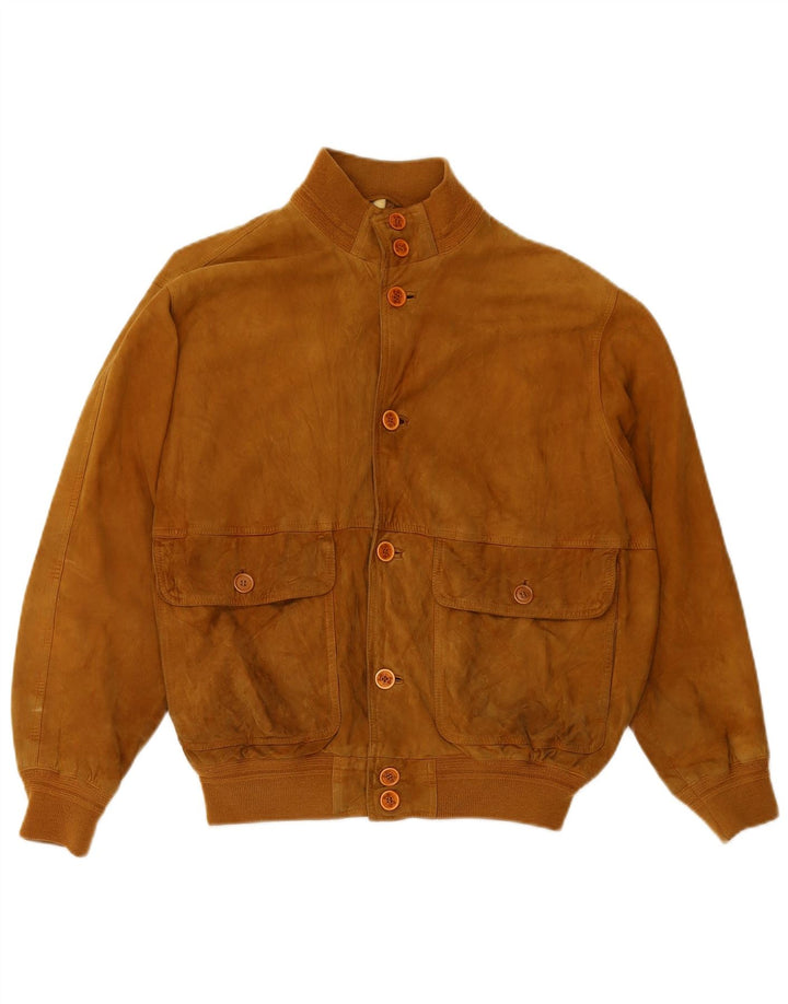 Jaqueta bomber masculina de camurça FABIO D Reino Unido 40 grande couro bege