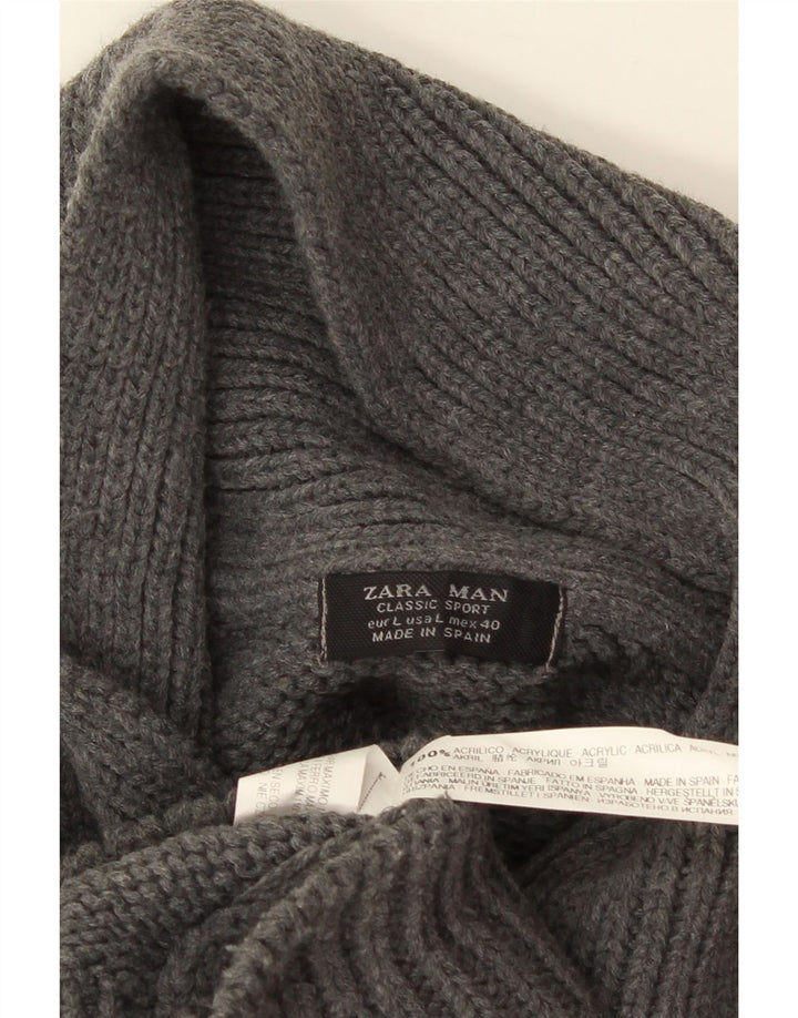 Suéter masculino ZARA com gola xale grande acrílico cinza